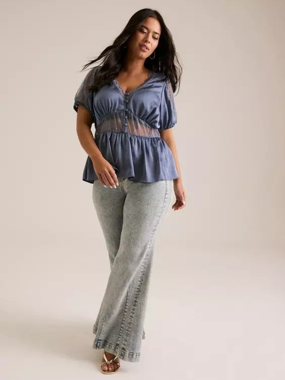 *NWT* Festi Lace Inset Peplum Top
